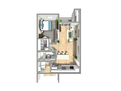 Floor plan for 1 bed, 1 bath, 812 sqft